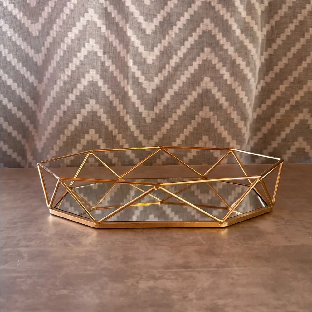 Geometric Gold Mirrored Decorative Server Party Display Tray